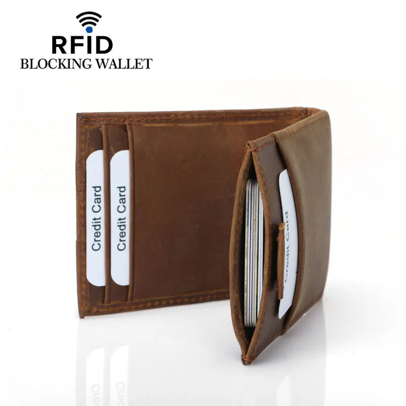 Мужской тонкий мини кошелек из натуральной кожи с RFID защитой|Держатели для карт и