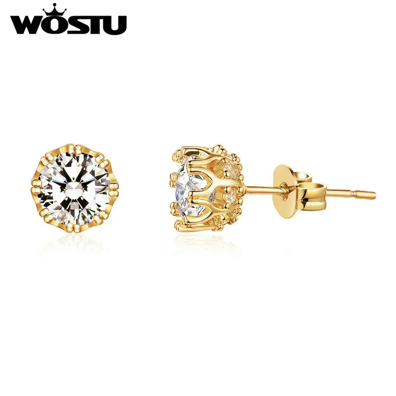 WOSTU, винтажные цветочные бутоны, миниатюрные серьги-гвоздики для женщин, золотые маленькие серьги для помолвки, свадьбы, новые модные ювелирные изделия, подарок FFE129