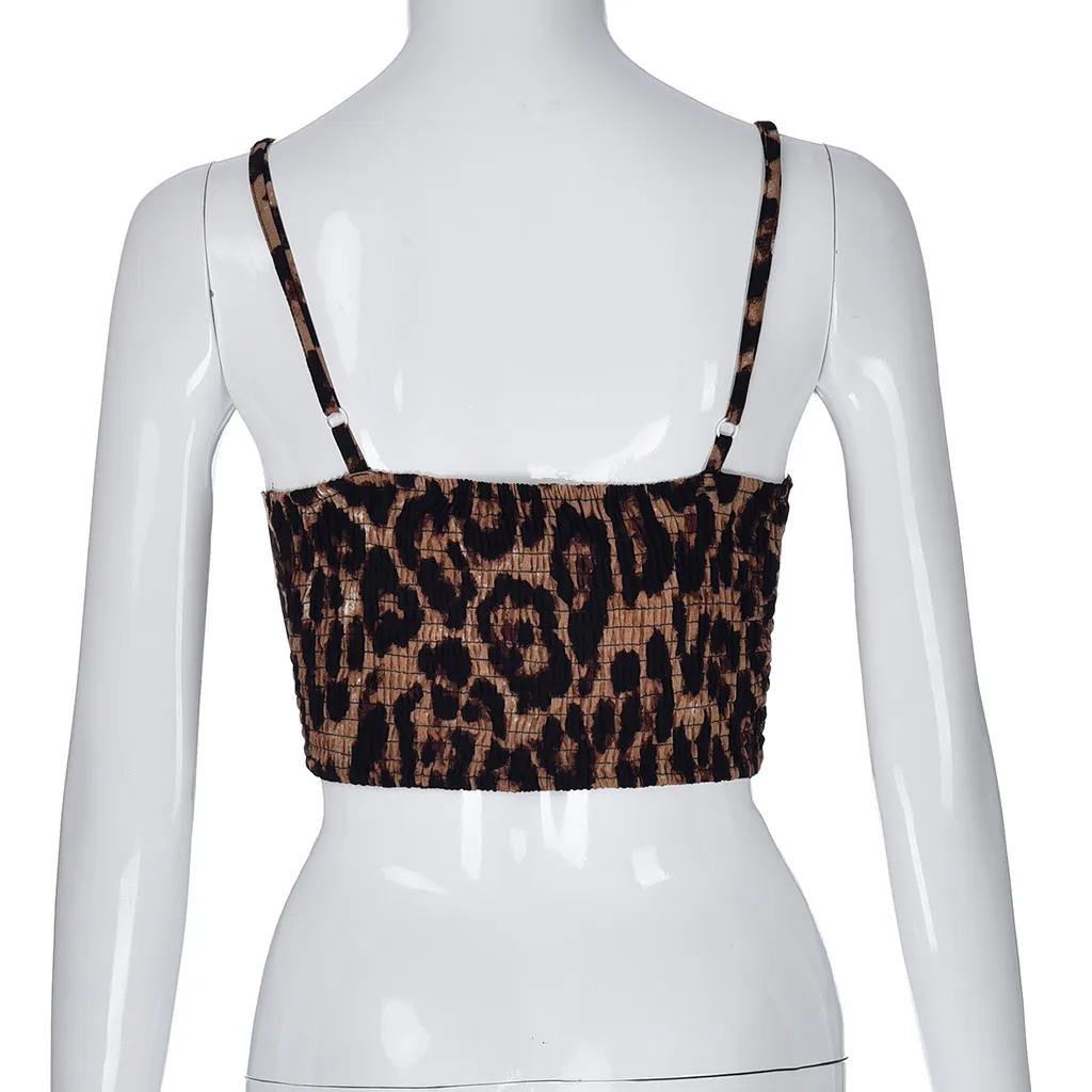 Модные летние для женщин Strappy Leopard пикантный жилет топы спинки Cami Beach amisole майки z0311