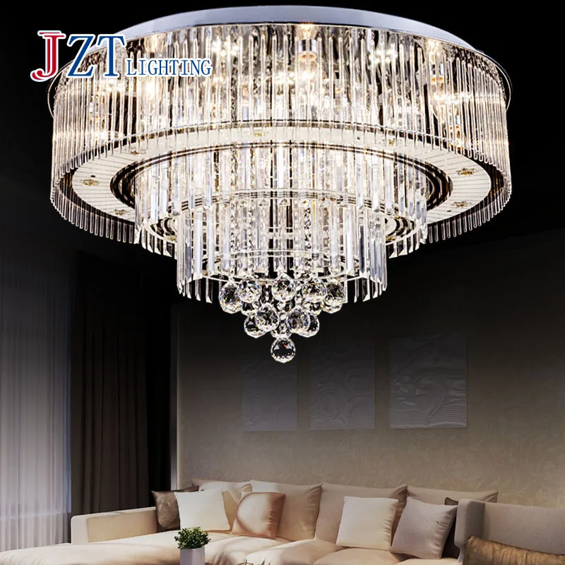 

Modern Creative Round Ceiling Light Diameter 50cm / 60cm / 80cm LED Crystal Lamp Stainless Steel Base For Bedroom & Livingroom