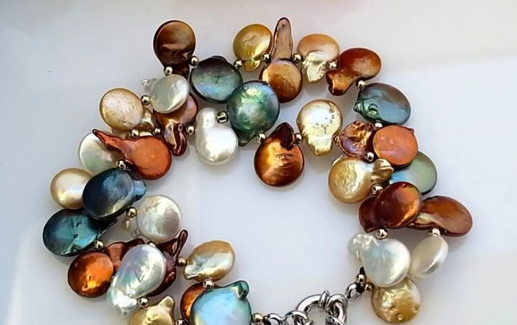 

Hot sell ->@@ 0656 2ROW COFFEE WHITE GOLD COIN FW PEARL BRACELET -Top quality free shipping