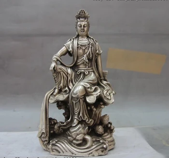 

China Palace White Copper Silver Fu Foo Dog Lion Play Ball Sculpture Statue Pair