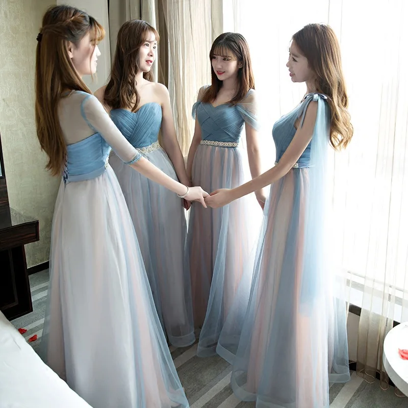 Светильник синего цвета, элегантное азиатское платье подружки невесты, летнее новое женское длинное сексуальное платье Ципао, шифоновое платье для свадебной вечеринки, Cheongsam, размеры S-XXL