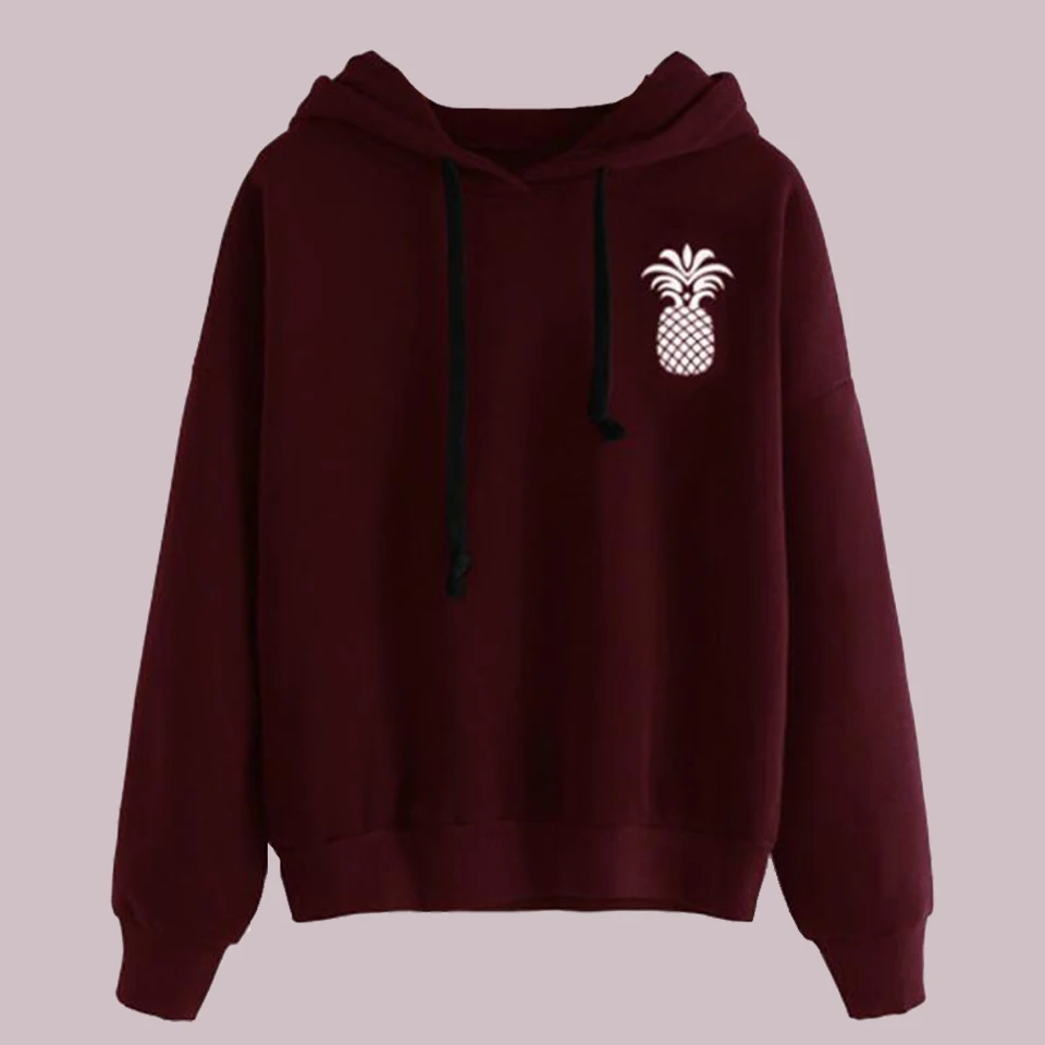 

Wine Red Hoodie Pineapple Sweatshirt Printing Poleron Mujer 2019 Ulzzang Clothing Pullover Plain Black Hoodie Women Streetwear