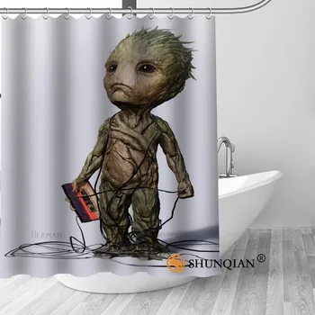 

Custom Baby Groot New Arrival Polyester Fabric Printing Shower Curtain Bathroom Waterproof With Hook Bath Curtain Gift