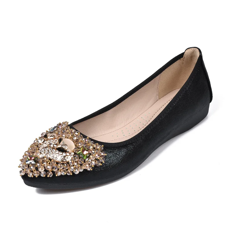 

Women Shoes Flats Designer Shoes Women Luxury 2019 Ballet Flats Crystal Shallow Fashion Casual Pointed Slip-On Plus Size 34-42
