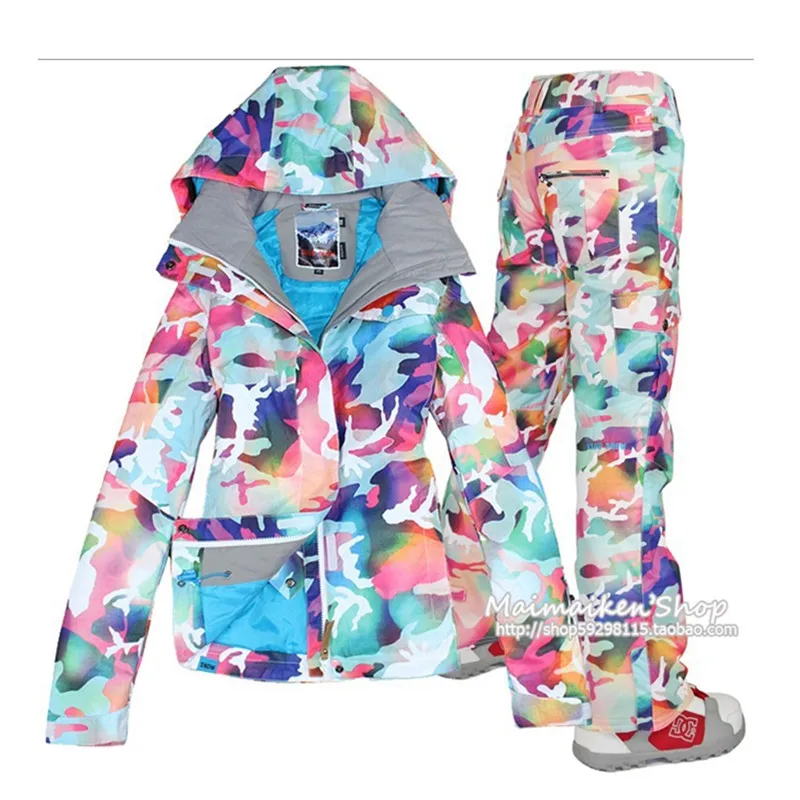 

GSOU snow lady camouflage ski suit winter outdoor warm windproof waterproof breathable ski clothing women's ski pants size xs-L
