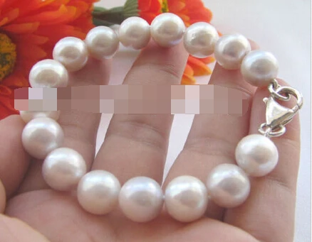

433 8" 10.5-11.5mm white round freshwater pearl bracelet - 925 silver clasp