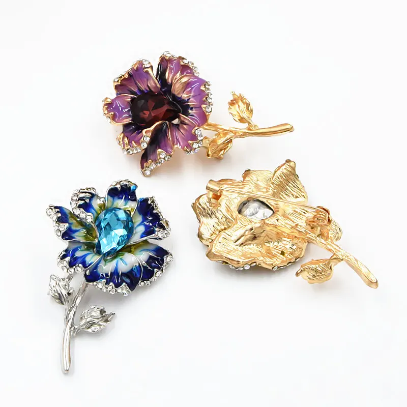 

Fashion Jewelry New Crystal Brooches Flower Shape Design New Year Party Women Accessories Creative Gifts Brooch Hot Sale