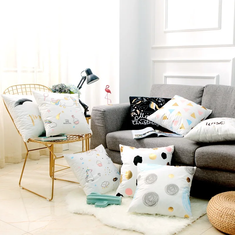 

Bronzing Golden Geometry Cushion Decorative Pillow Rainbow Horse Gold Foil Pillowcase Home Decor Sofa Throw Pillow 17*17inch