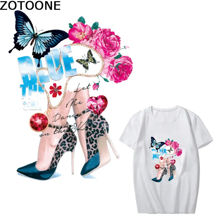 

ZOTOONE Iron on Patches of DIY Women's Clothes with Flowers, Butterflies and High-heeled Shoes iron on transfers for clothing D
