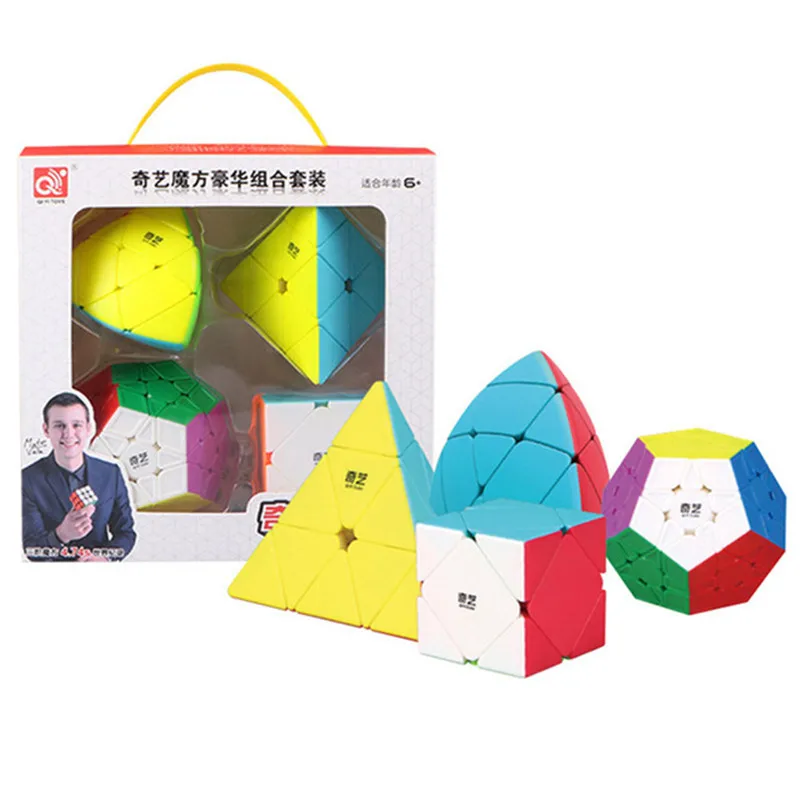 

QIYI 4 Pcs/set In One Box Professional Speed Magic Cube Strange Shape Black Sticker Stickerless Puzzle Twist for Kids Toys Gift