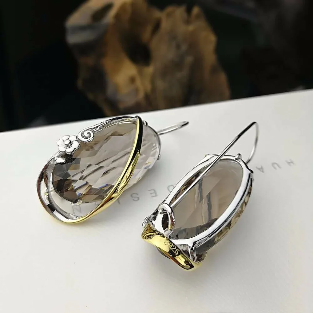 L & P 2018 новые модные настоящие серебряные серьги из дымчатого кварца для леди