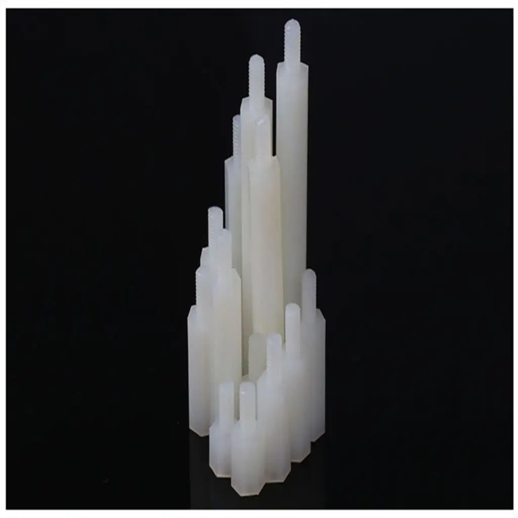 

50pcs Nylon column external hex Single head isolation column insulated white M3*X+6mm spacers Plastic screws amplifier board nut