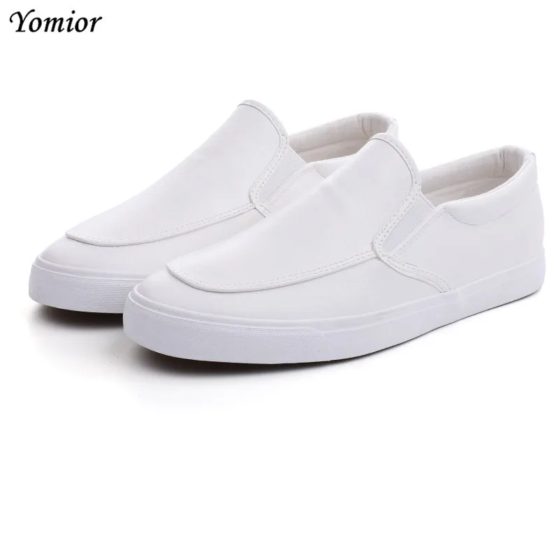 Yomior/мужские кроссовки; дышащая повседневная обувь; модные Лоферы без шнуровки на плоской подошве; Студенческая белая кожаная обувь; обувь под вечернее платье - Цвет: Белый