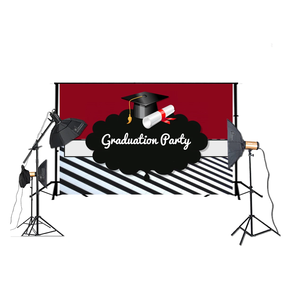 

Photography Background Graduation Party Backdrop Black and White Strips Banner Photo Studio Booth Background Photocall SM-074