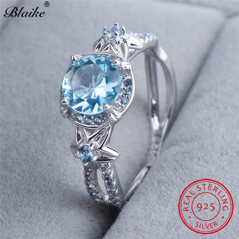 Женское кольцо с цветами Blaike из серебра 925 пробы синим цирконием камень для