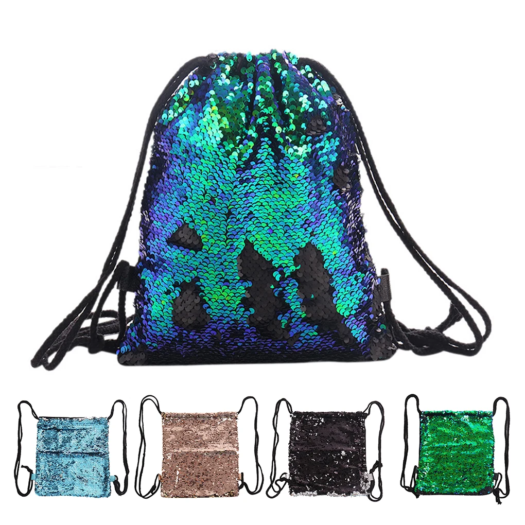 

Reversible Glitter Drawstring Bags Women Sequins String Backpack Travel Sports School Backpack