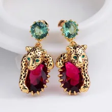 Amybaby ручная работа эмалированная глазурь пантера леопард красный Sone женское ожерелье серьги-капли регулируемое по размеру кольцо ювелирные изделия для вечерние