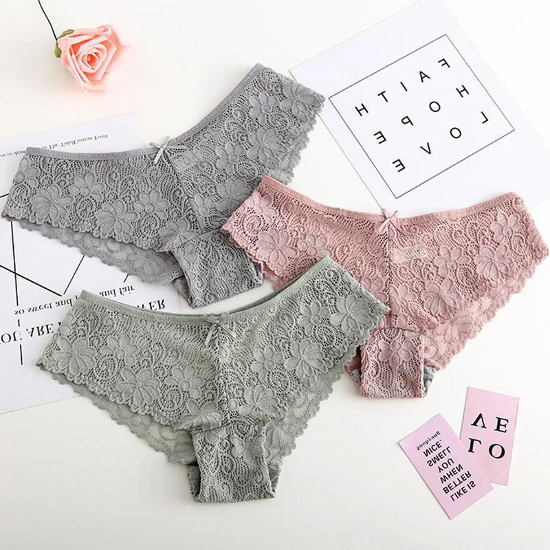 

1 Pcs Panties Woman Sexy Lace Floral Solid Soft Breathable Cotton Crotch Female Briefs Sexy Lace Underwear For Woman Hot Sale
