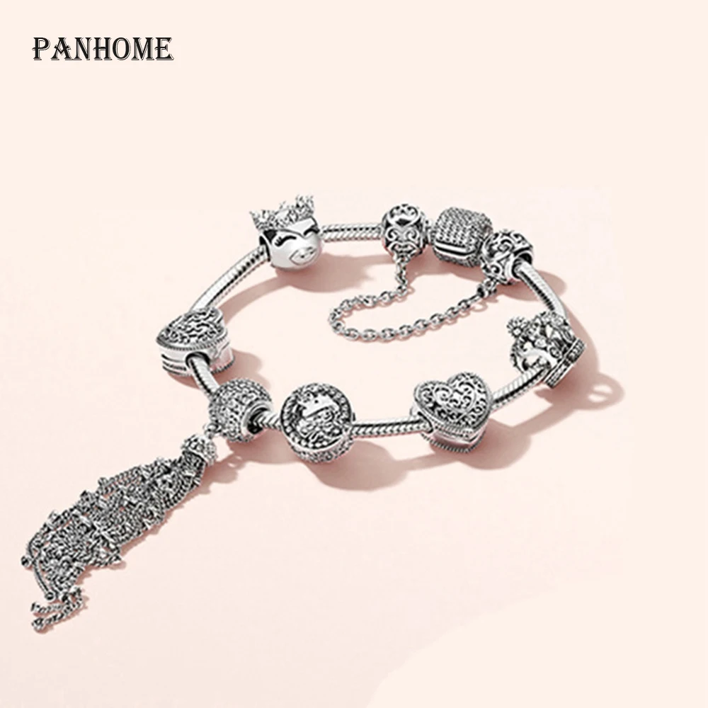 

PANHOME 100% 925 Sterling Silver New 1:1 Genuine Princess Natural Magic Bracelet Set Elegant Charm Lovers Jewelry
