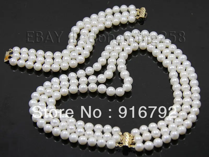 

free P&P *****3rows AA 8mm white round akoya shell pearl Necklace bracelets set