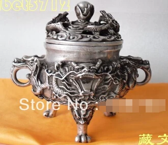 

0 Buddhist bronze coated silver dragon statue censer incense burner holder