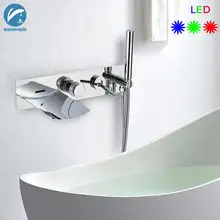 Светодиодный настенный смеситель для ванной с одной ручкой, латунный ручной Душ, смеситель для душа, светодиодный кран с широким носиком