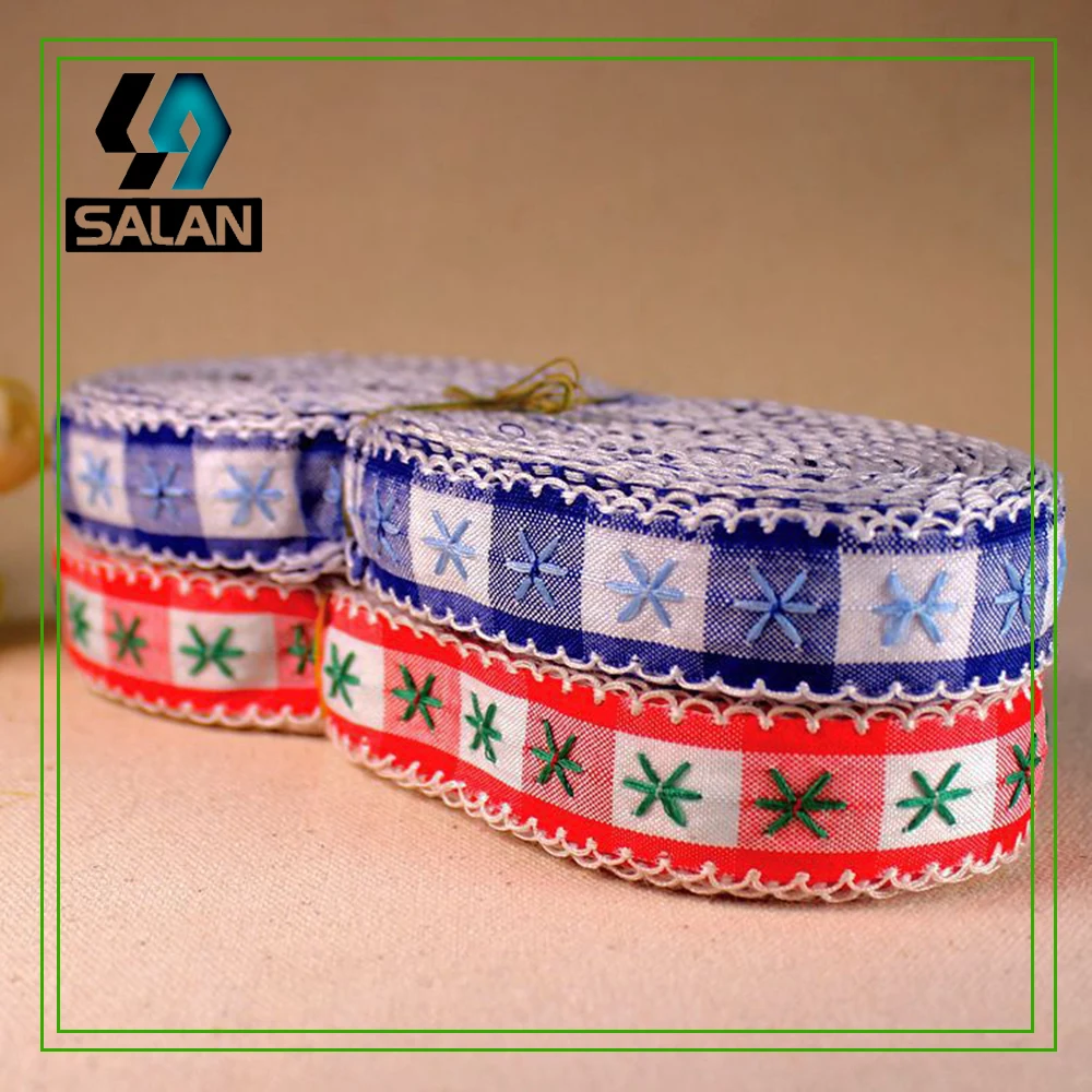 

Dongcai hot red blue and white squares folk style dress lace ribbon accessories 20 yards a roll of large quantity price