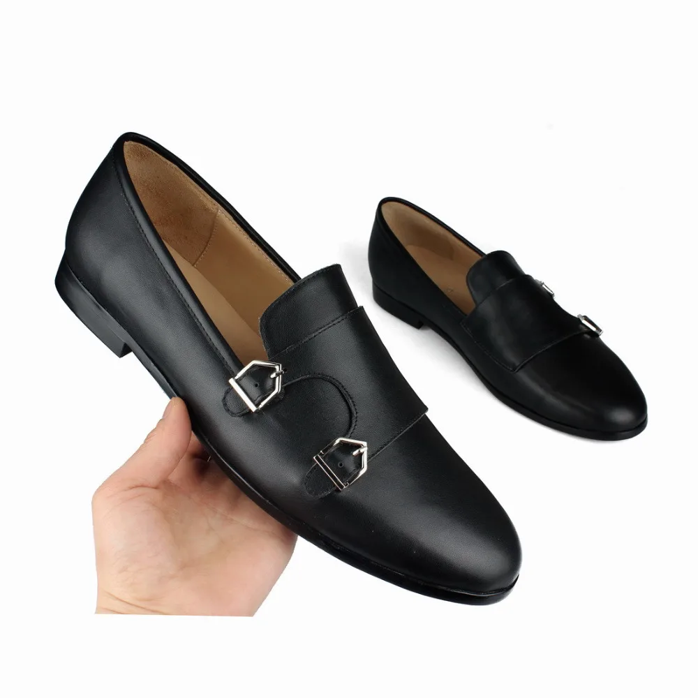 Black Genuine Leather Double-Monk Loafers (5)