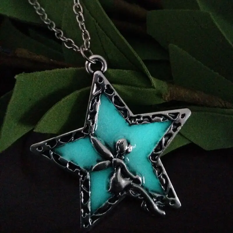 

dongsheng Glowing Luminous Pendant Fairy Angel Sitting on the Crescent Moon Star Necklace Glow in the Dark Fluorescence Jewelry