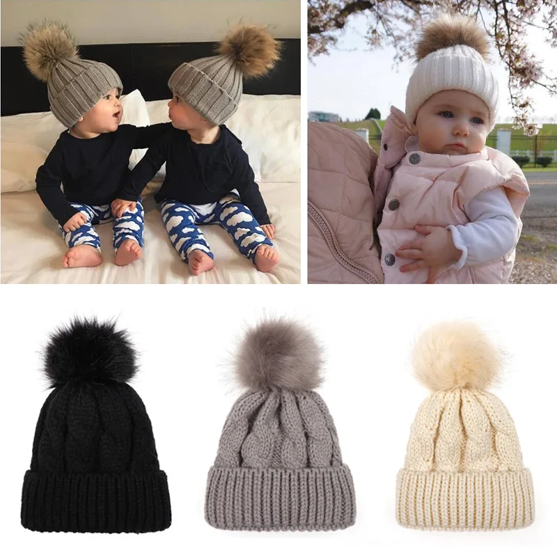 Теплая зимняя шапка для детей, милая хлопковая шапка для малышей, милые мягкие вязаные шапки с помпоном для девочек и мальчиков, бархатные шапочки