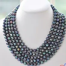 48 дюймов Потрясающие 6-7 мм натуральный пресноводный Павлин зеленый ожерелье с разноцветным жемчугом 48 дюймов