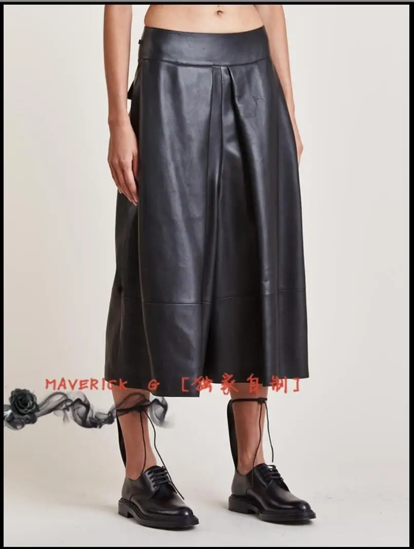 

Culottes PU Leather Skirt Men leather Pants wide legs seven splicing pants singer stage costumes HOT New 27-44