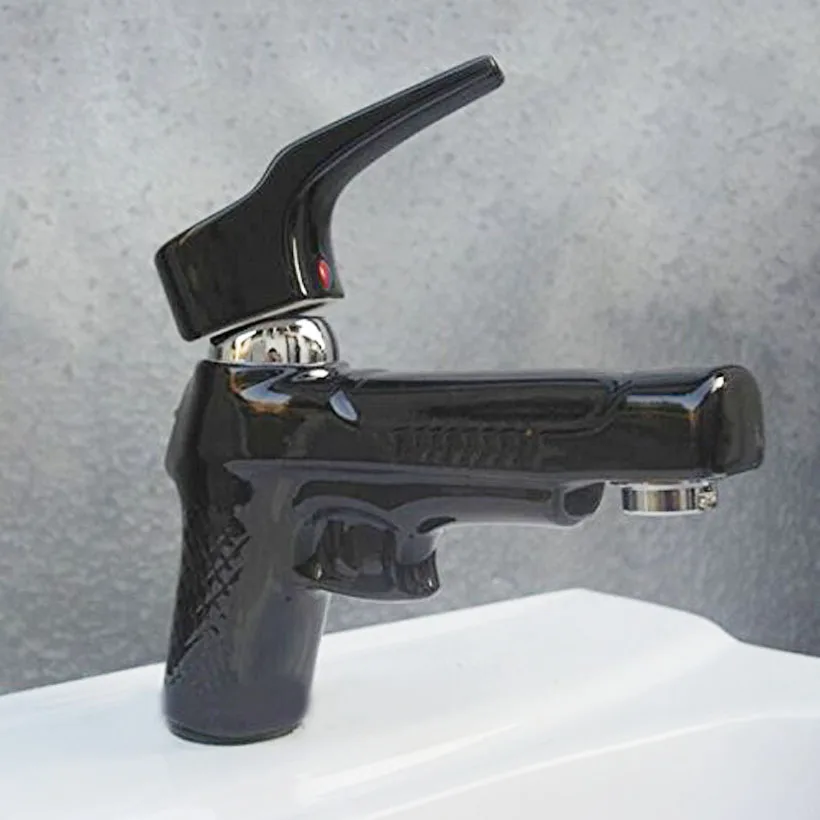 

Gun ceramic faucet pistol type all black copper washroom bathroom kitchen