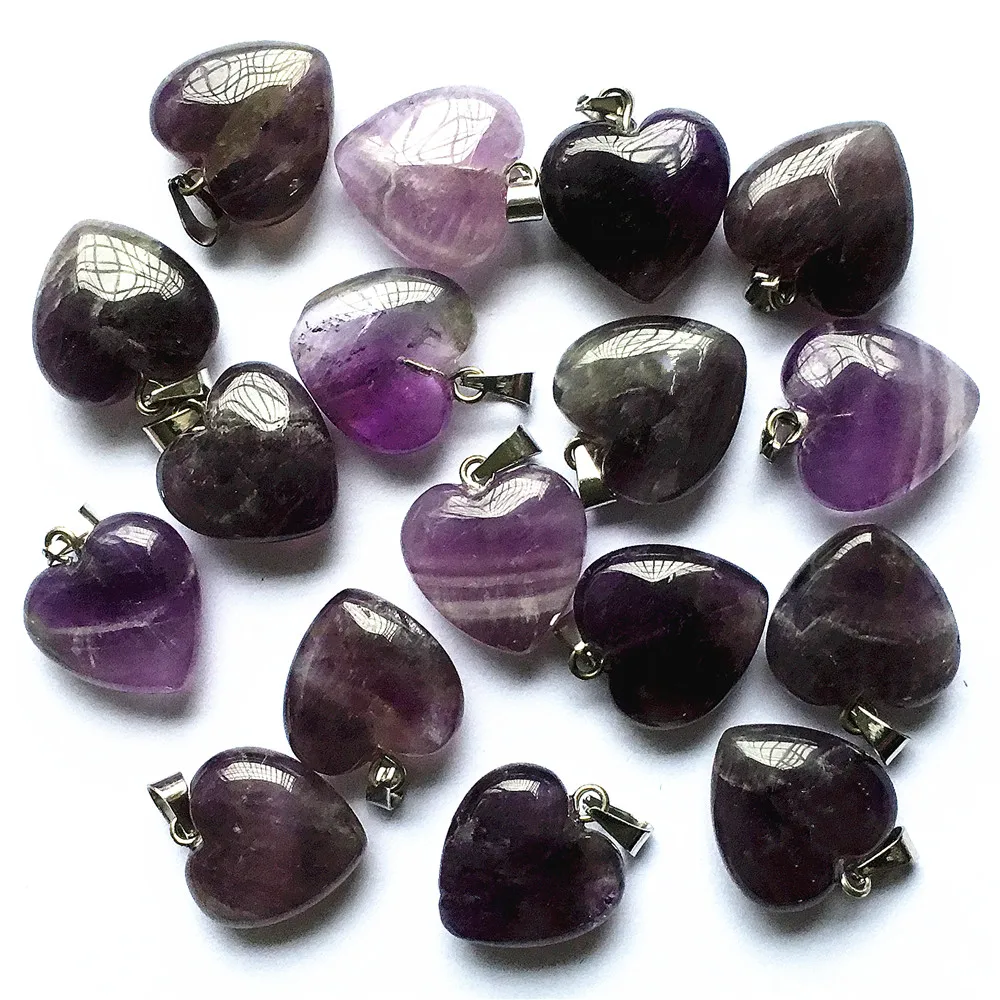 Газель Мода 36 шт. натуральный камень аметист кулон Фиолетовый кристалл 16 мм Сердце для изготовления ювелирных изделий