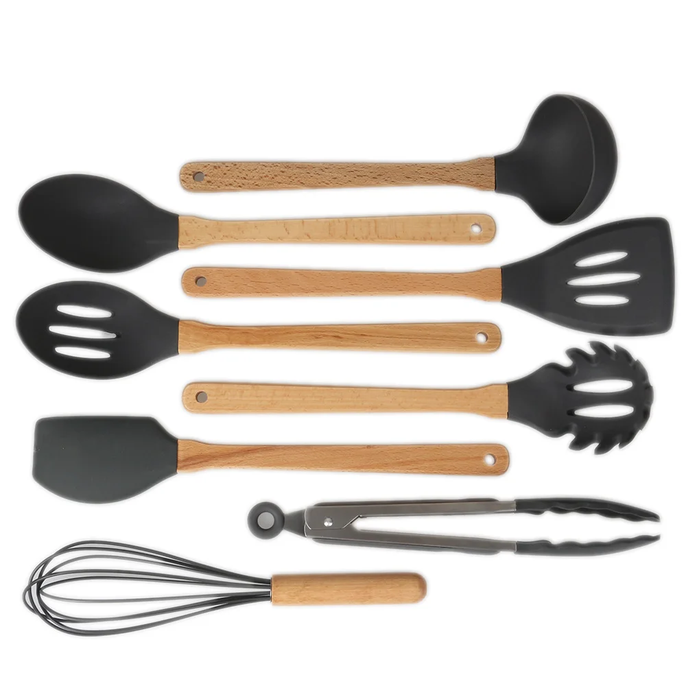 

Kitchen Utensil Set Silicone Cooking Utensils 8Pcs Wooden Handles Set