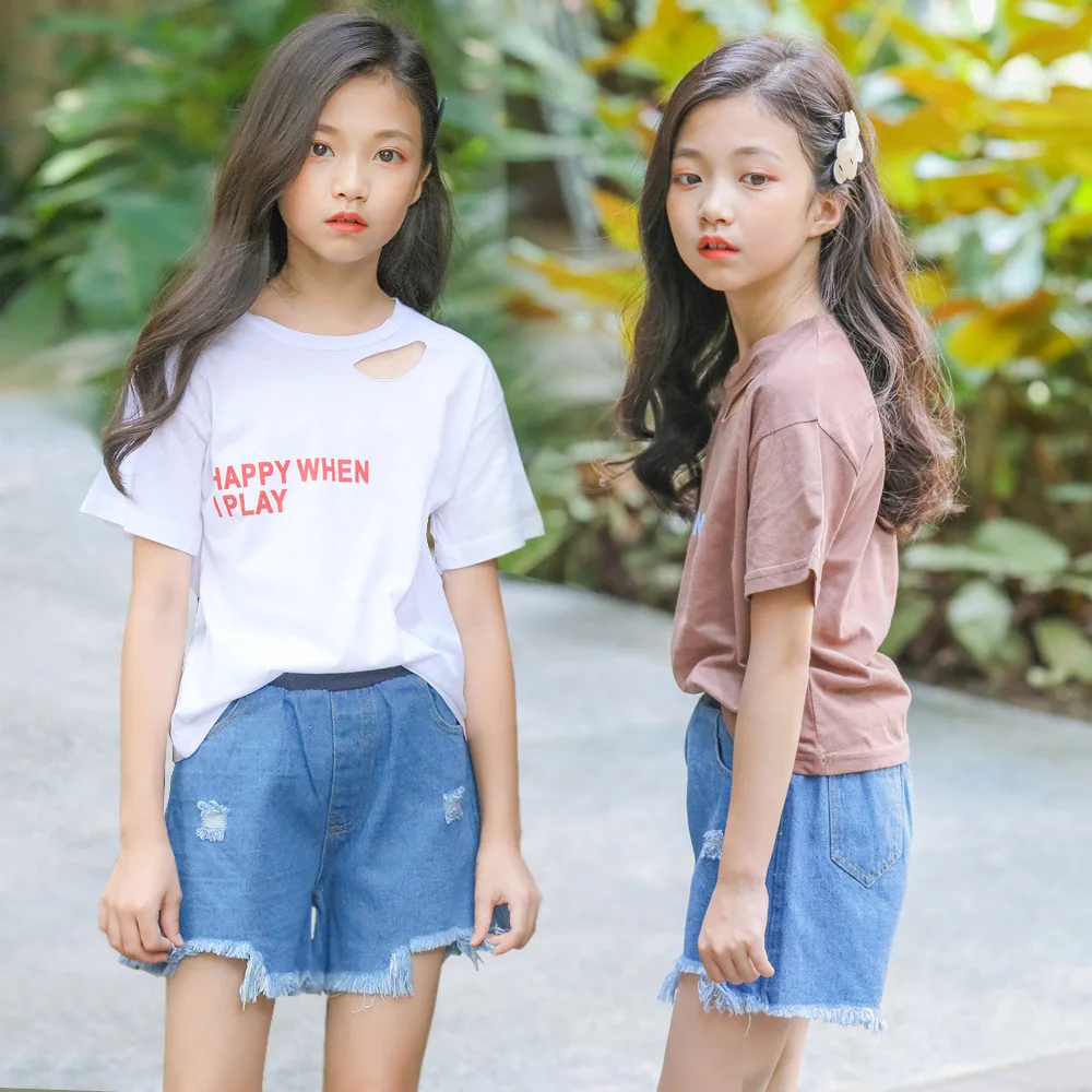 

Brand Baby Girls Clothes 2019 Girls Summer Clothes Two Pieces Set Toddler T-shirt and Jeans Shorts Kids Suit Cotton,#3872