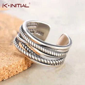 

Kinitial Muliti Layers Line Oxidized Adjustable Midi Rings Fashion Twrist Cross Ring Jewelry Twist Rings for Women Bijoux