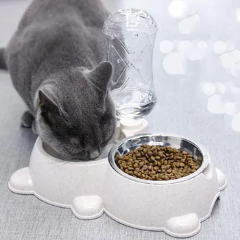 

double bowl cat food bowl pet dog bowl automatic drinking water feeder Stainless Steel Puppy Cats Pets Supplies Feeding Dishes