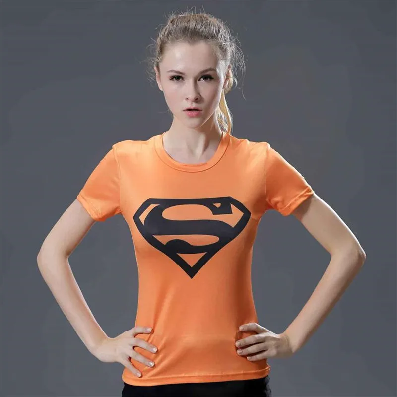 Спорт Фитнес Йога Рубашка женская футболка Супермен 3D печать компрессионная рубашка Женская Йога Топ с коротким рукавом спортивные топы Футболка - Цвет: 6