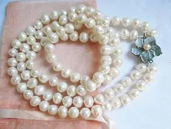 

8-9mm white freshwater pearl 2 strands baroque beads necklace