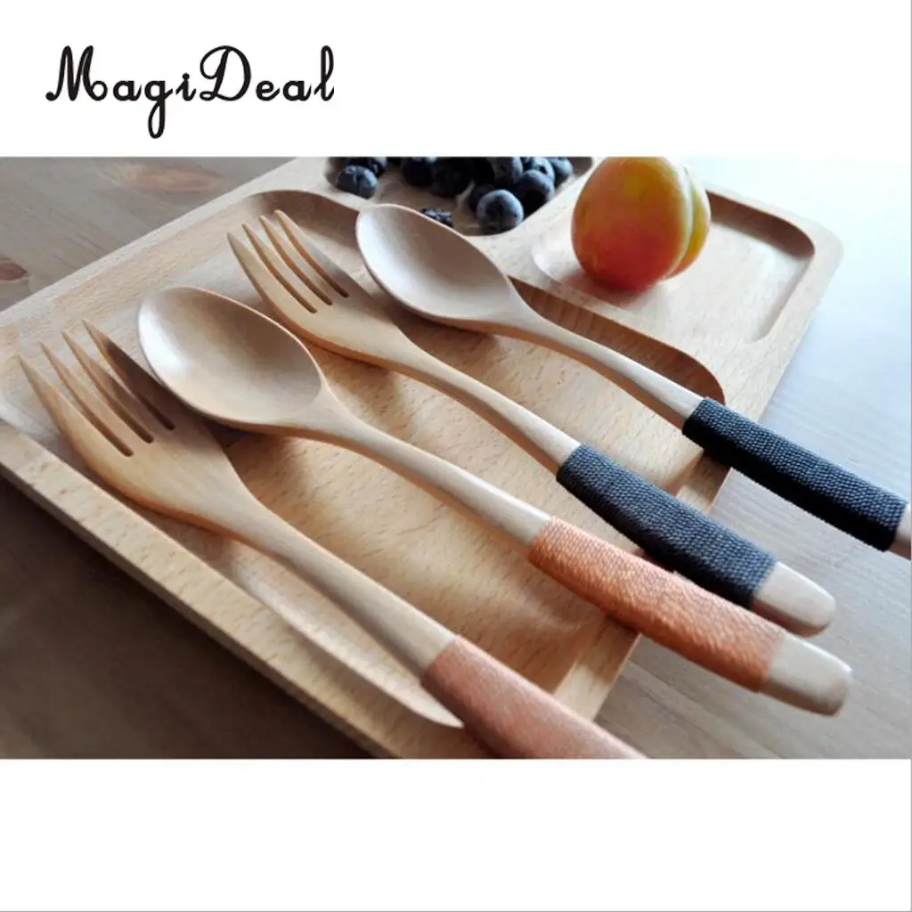 Wooden Fork Spoon Flatware Tableware for Camping, Travel, Picnic, Office or Home