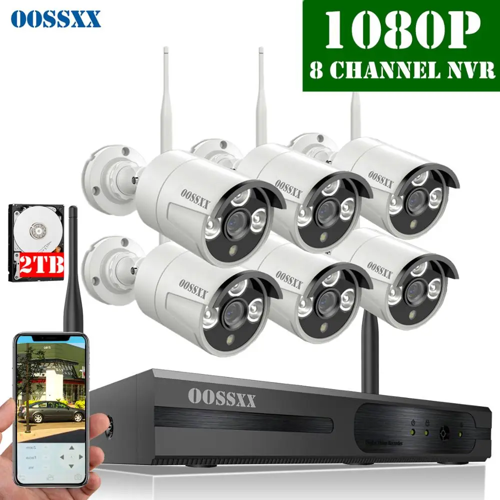 

OOSSXX 8CH Wireless NVR Kit CCTV Camera System 6pcs 1080P 2MP Indoor Outdoor IP66 Security Camera Wifi VideoSurveillance System