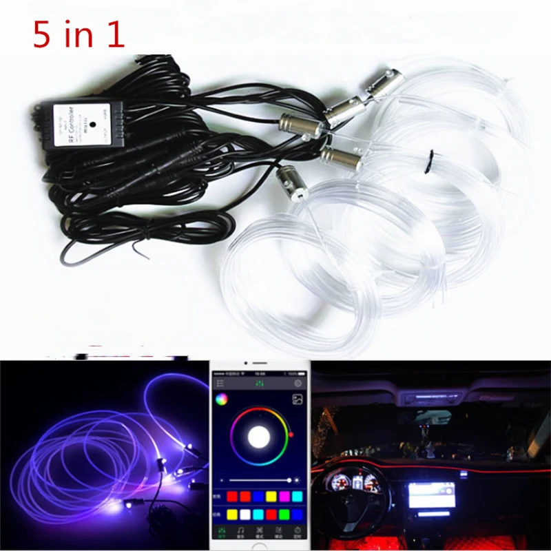 5 в 1 6 2 м активная неоновая полоса света EL RGB светодиодная подсветка салона
