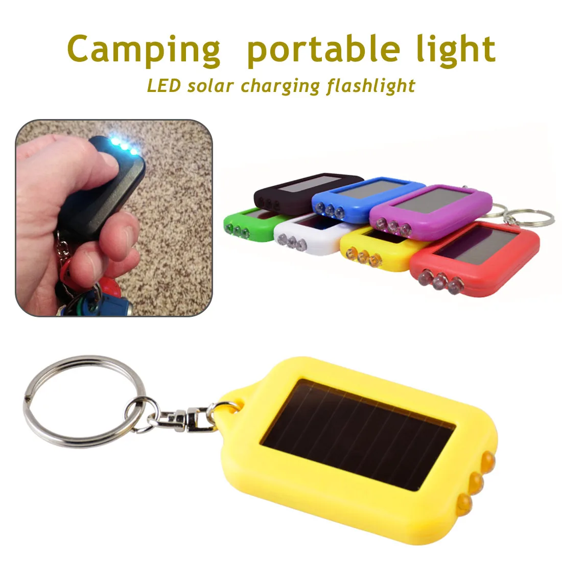 

3 Leds Solar Panel Sun Power Energy Torch Camping Light Portable Key Chain Hiking Rechargeable Spotlight Lamp camping equipment