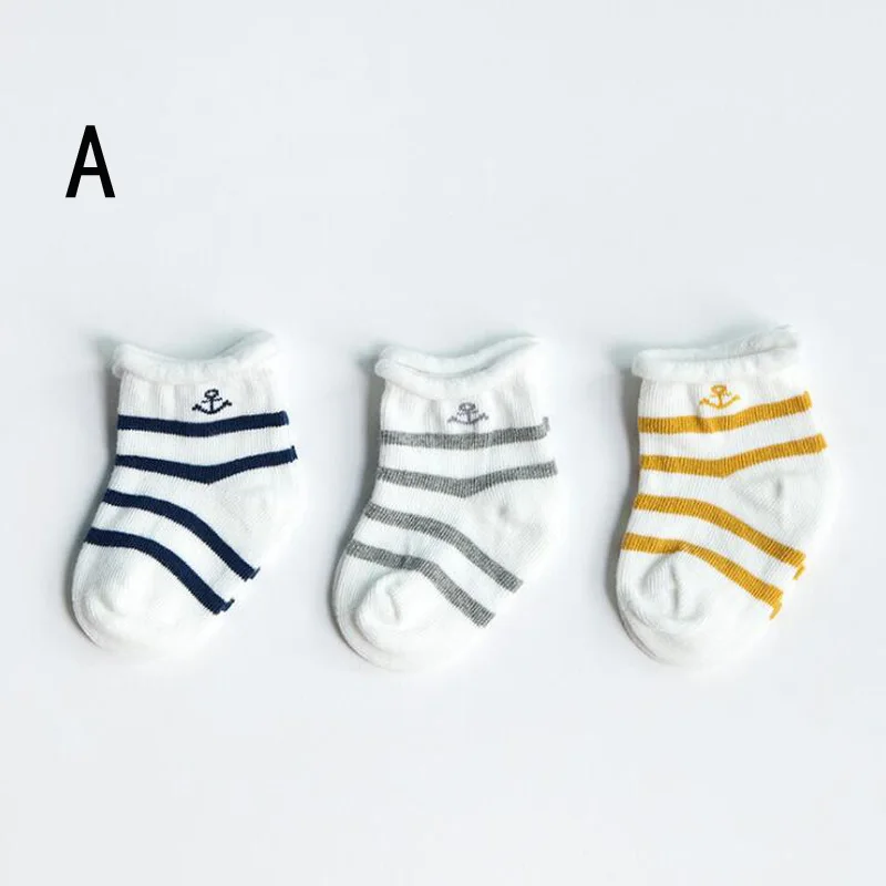 3 пара/лот, новые весенне-осенние хлопковые носки для малышей 0-3 лет - Цвет: A