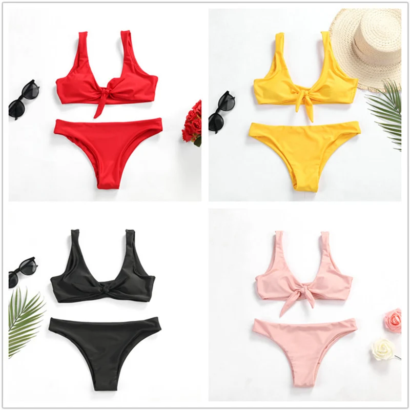 

Women Sexy Brazilian Two Piece Bikini Sets Push Up Swimsuit Solid Black Swimwear Padded Thong Swimwear Bathing Suit Biquni G46