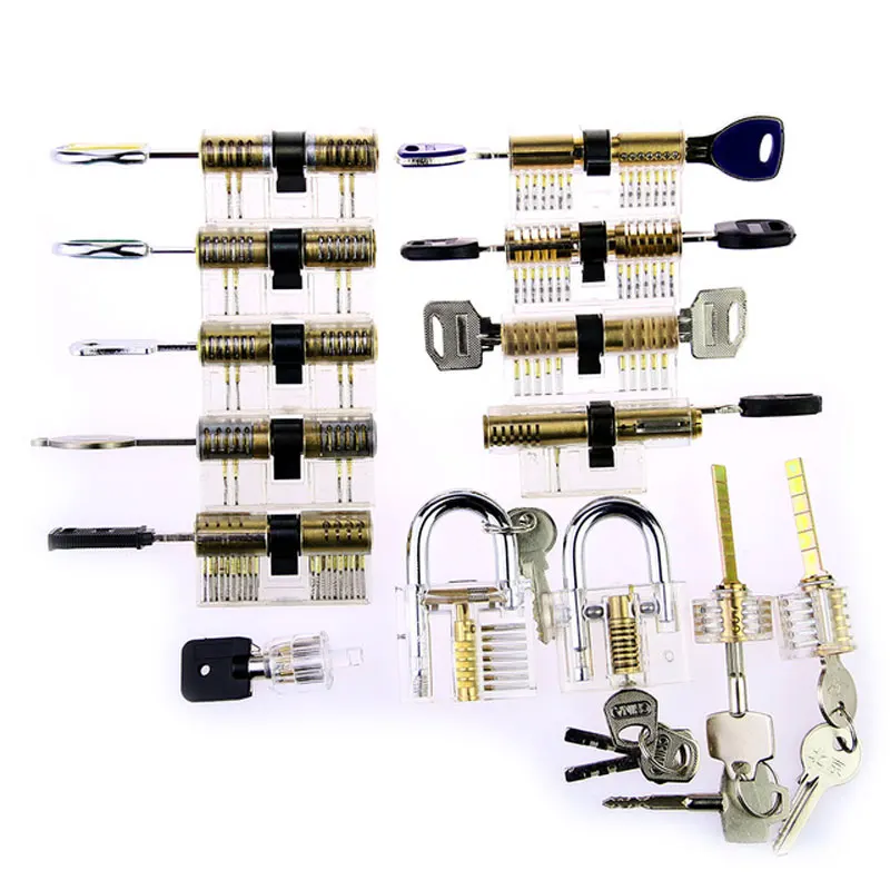 

14pcs Transparent Lock Combination Cutaway Practice Locks For Locksmith Training Super Lock Pick Tool Set Handcuffs Cutaway