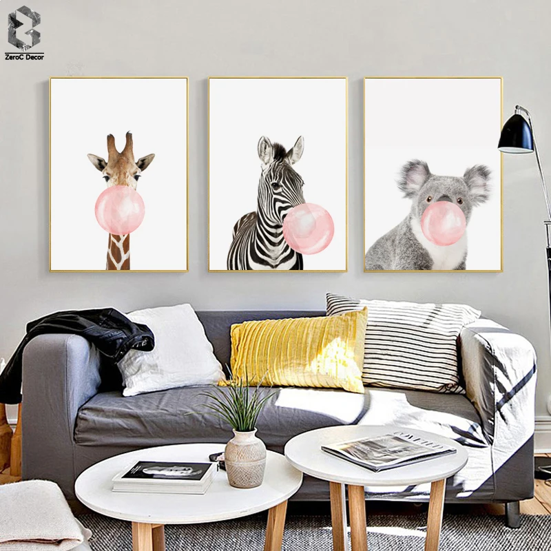 

Kawaii Woodland Animal Posters and Prints Giraffe Zebra Deer Canvas Art Painting Wall Art Nursery Picture Nordic Kids Decoration
